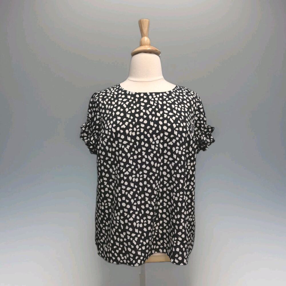 Lane Bryant Short Ruffle Sleeve Blouse Top Size 18 Black White